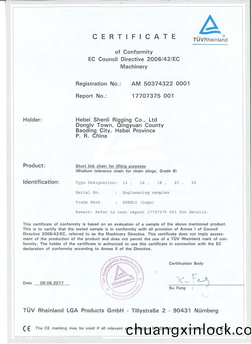 Medium tolerance chain for chain slings, Grade 8 CE certific