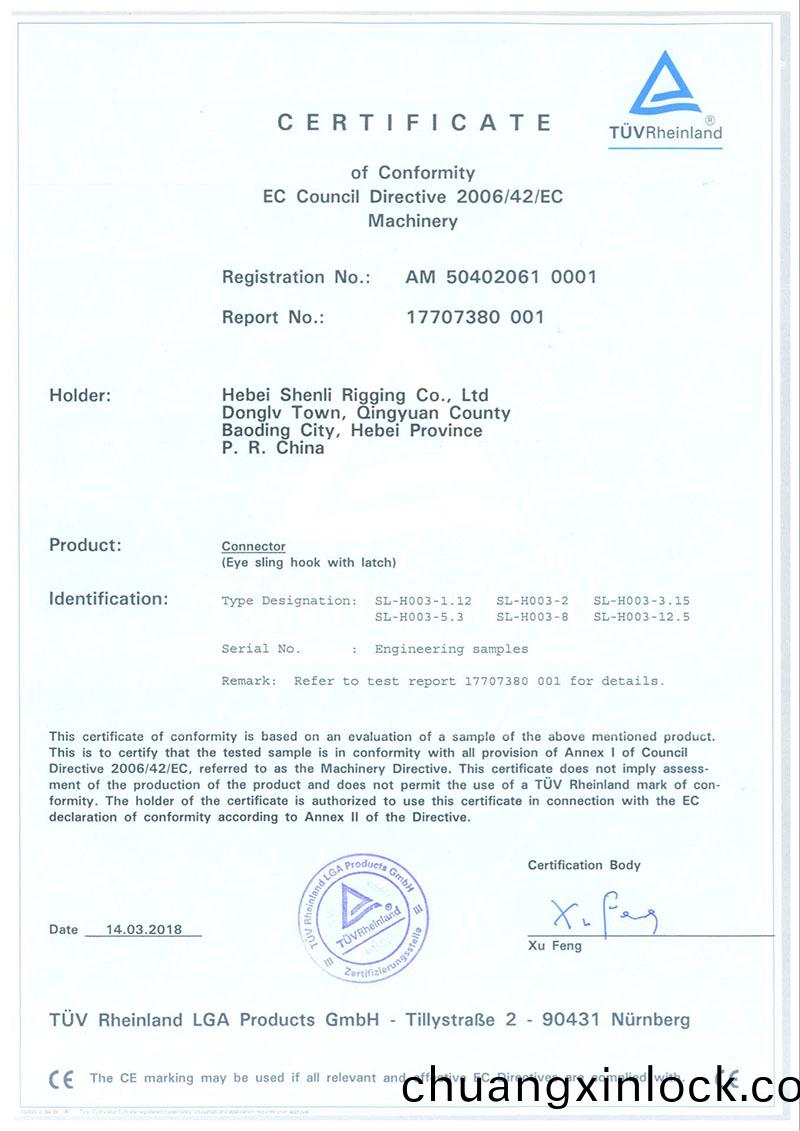 Eye sling hook with latch CE certificate
